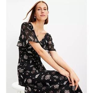 Loft Dress Womens Size 6 NEW Black Metallic Seashell Feminine Lightweight Midi